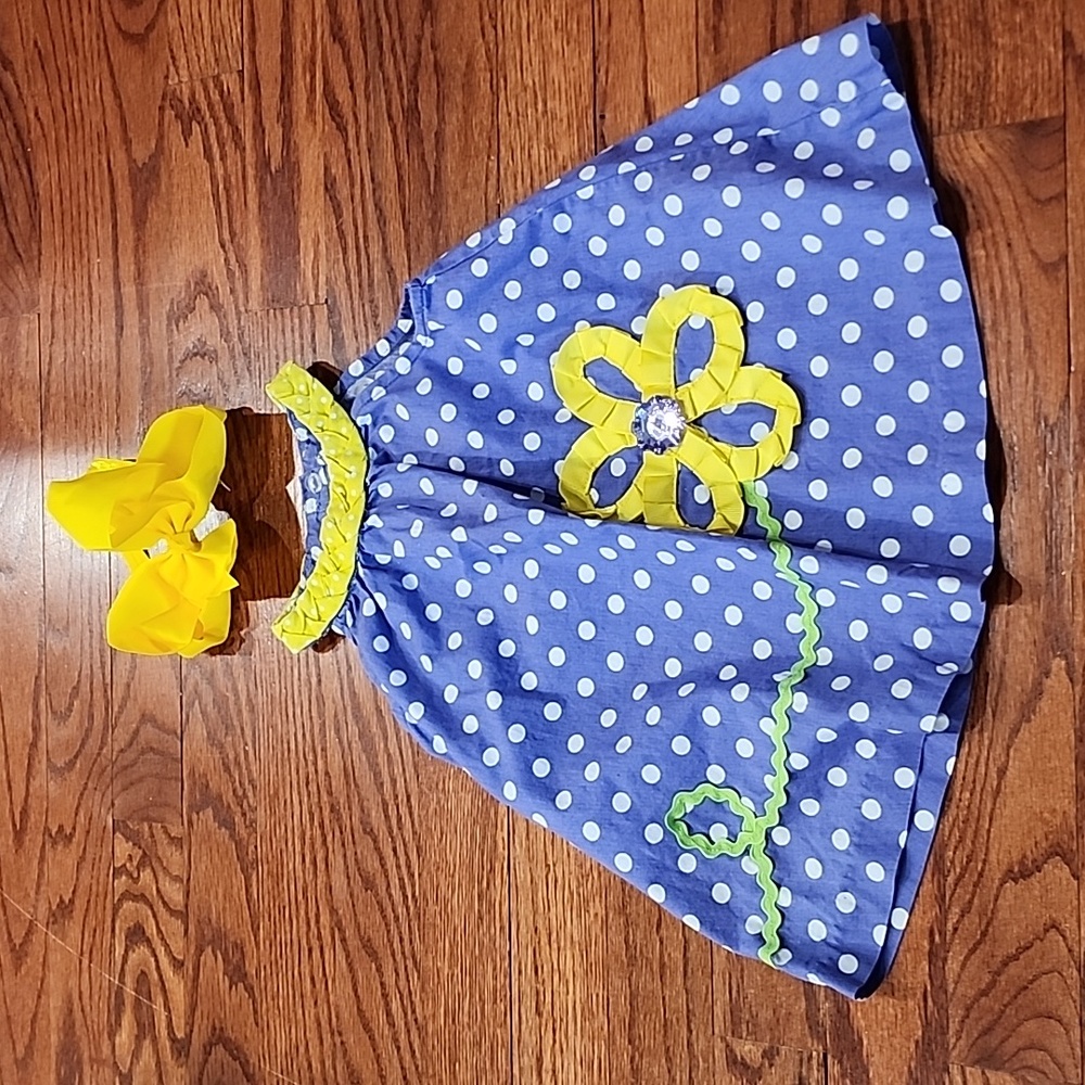 Rare Editions 12 month dress. With large yellow bow headband.